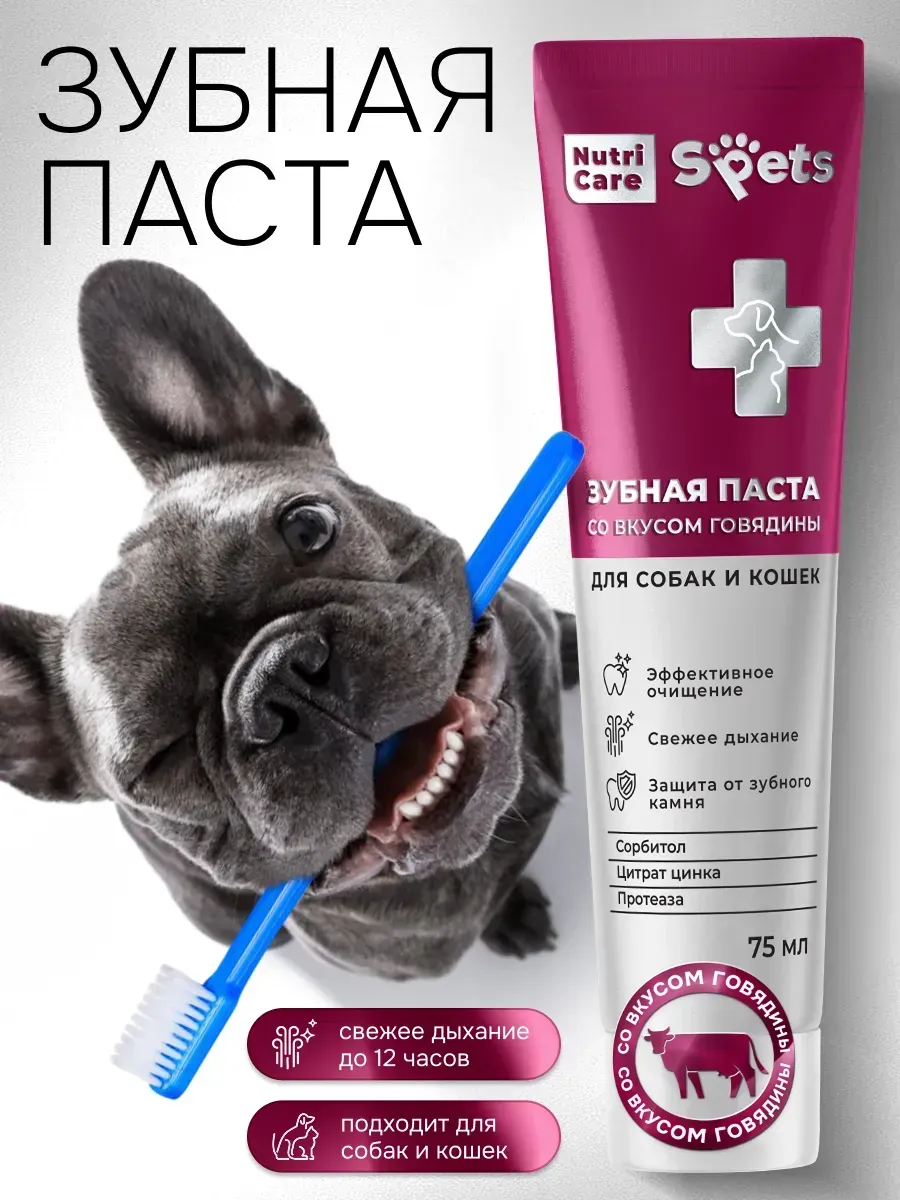 Зубная паста для собак и кошек со вкусом говядины 75 мл