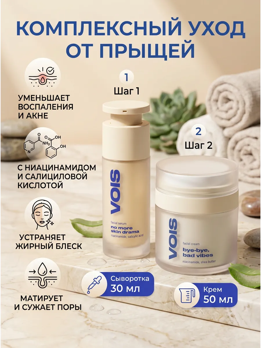Крем для лица и сыворотка от прыщей с салициловой кислотой VOIS