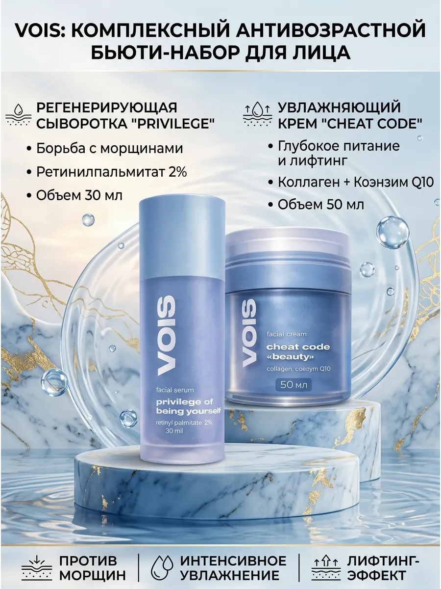Крем для лица антивозрастной и сыворотка от морщин VOIS