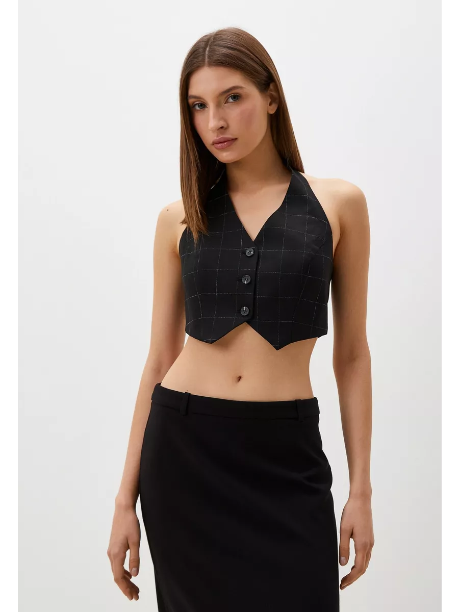 Жилет черный в клетку с открытой спиной SOBRIGHTDRESS