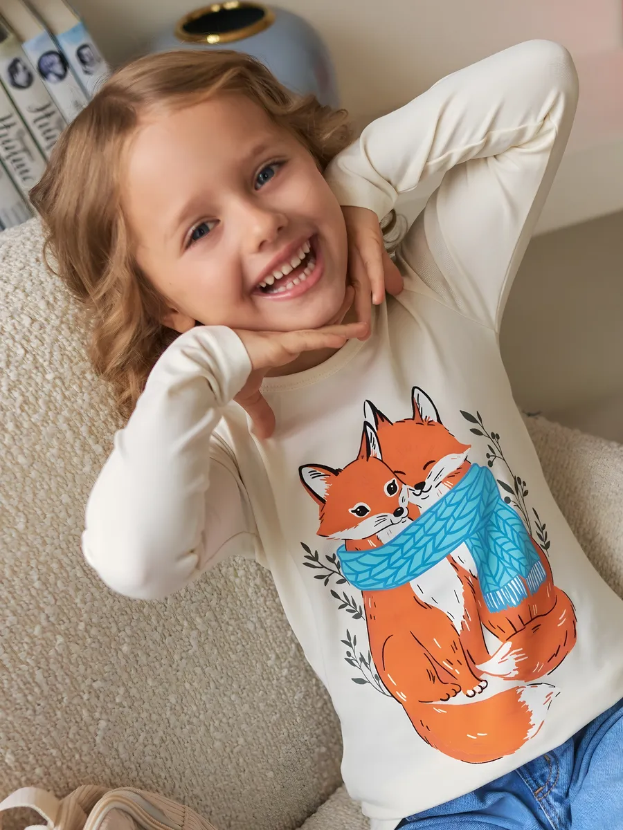 Лонгслив с принтом для девочки KOGANKIDS